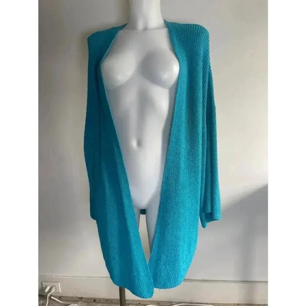 Women's Chicos Blue Oversized Batwing Sleeve Open Front Cardigan Sweater XXL 129